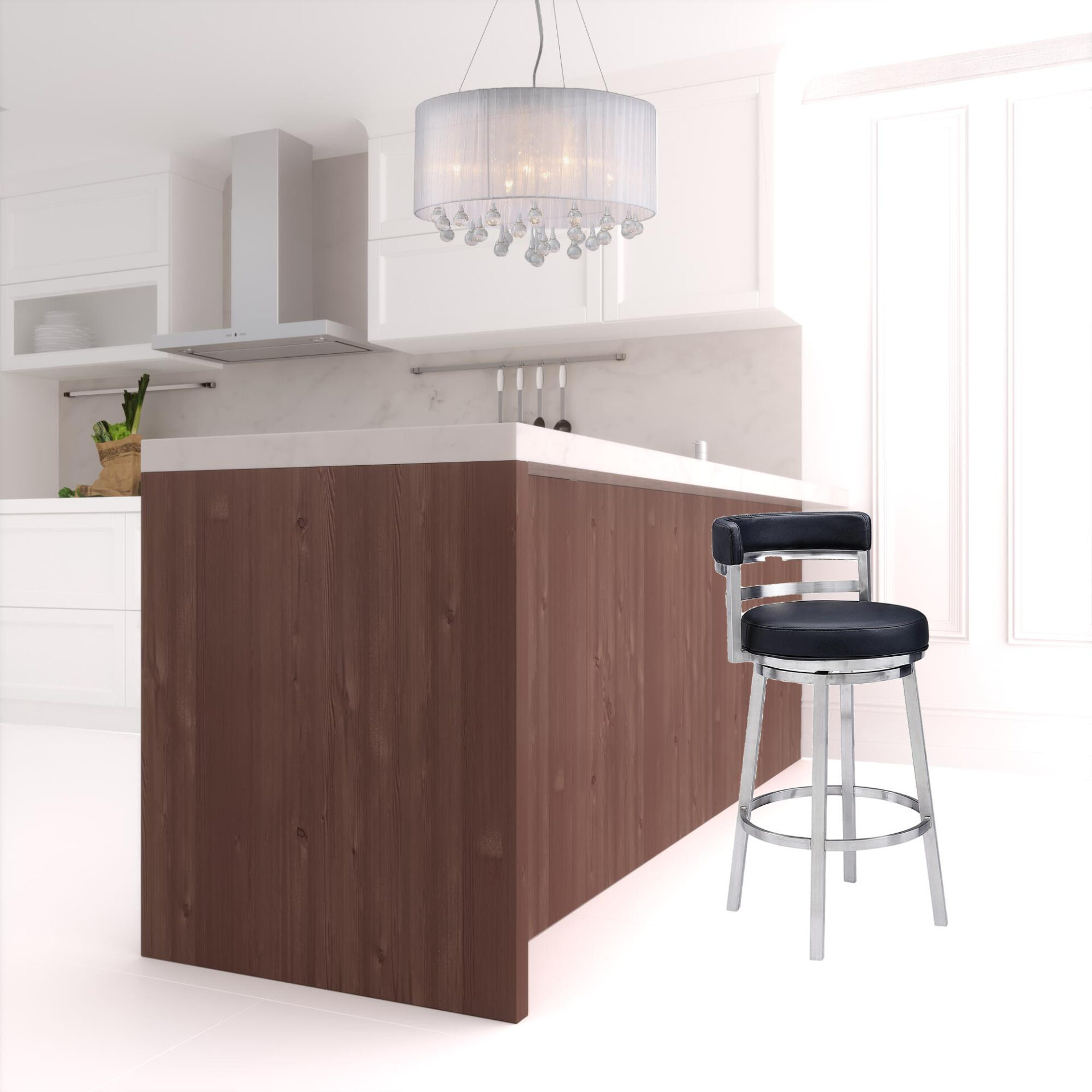 35 Inch Black Faux Leather Swivel Low Back Bar Stool 2 35 Inch Black Faux Leather Swivel Low Back Bar Stool - Image 2