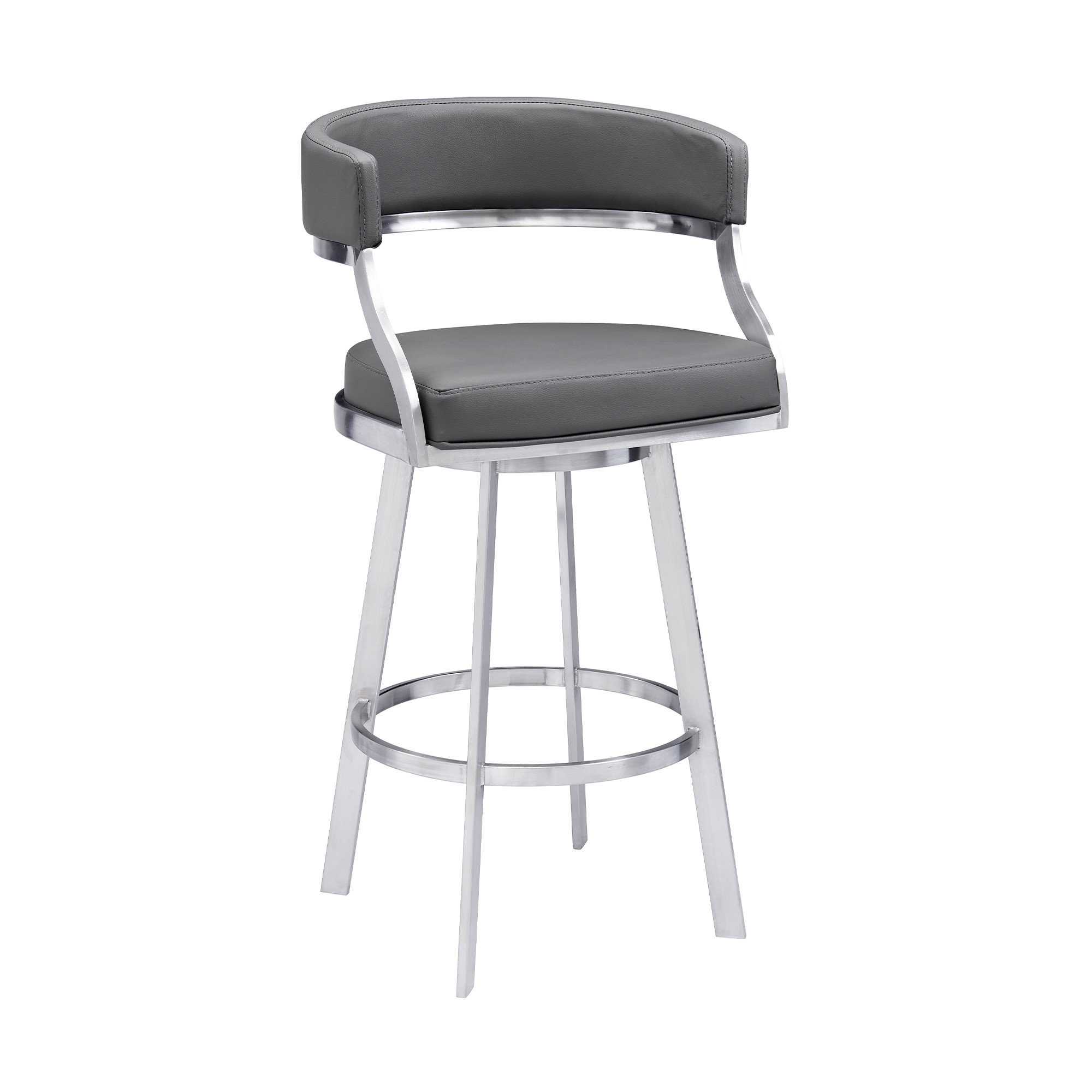 42 Inch Gray Faux Leather Swivel Bar Stool With Arms 2 42 Inch Gray Faux Leather Swivel Bar Stool With Arms - Image 2