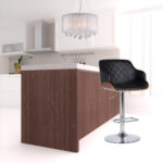 44 Inch Black Faux Leather Adjustable Swivel Bar Stool