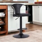 24" Black Adjustable Height Faux Leather Swivel Bar Stool