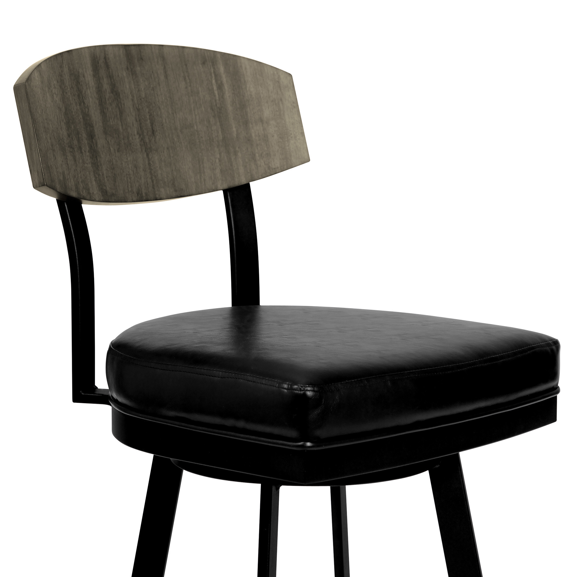 26" Black Faux Leather Swivel Bar Stool With Walnut Back 5 26" Black Faux Leather Swivel Bar Stool With Walnut Back - Image 5
