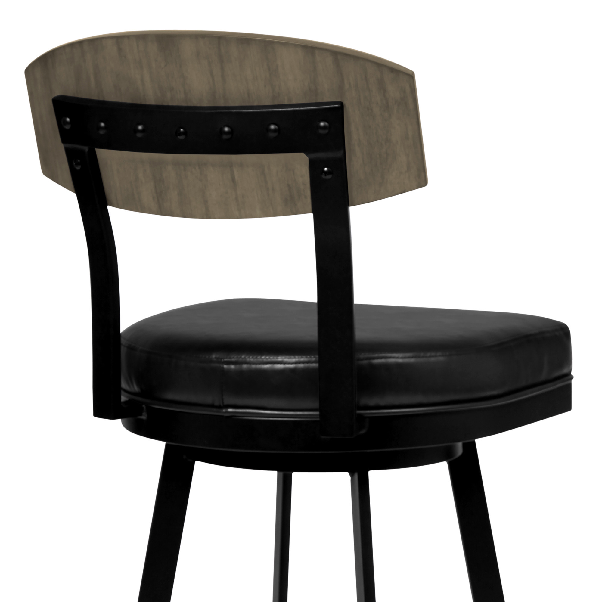 26" Black Faux Leather Swivel Bar Stool With Walnut Back 6 26" Black Faux Leather Swivel Bar Stool With Walnut Back - Image 6