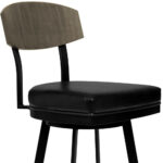 26" Black Faux Leather Swivel Bar Stool With Walnut Back 17 26" Black Faux Leather Swivel Bar Stool With Walnut Back