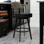 26" Black Faux Leather Swivel Bar Stool With Walnut Back 11 26" Black Faux Leather Swivel Bar Stool With Walnut Back