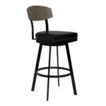 26" Black Faux Leather Swivel Bar Stool With Walnut Back 10 26" Black Faux Leather Swivel Bar Stool With Walnut Back