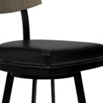 30 Inch Black Faux Leather Swivel Bar Stool with Walnut