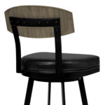 30 Inch Black Faux Leather Swivel Bar Stool with Walnut