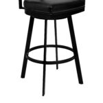 30 Inch Black Faux Leather Swivel Bar Stool with Walnut
