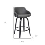 26 Inch Gray Swivel Faux Leather Black Wooden Bar Stool