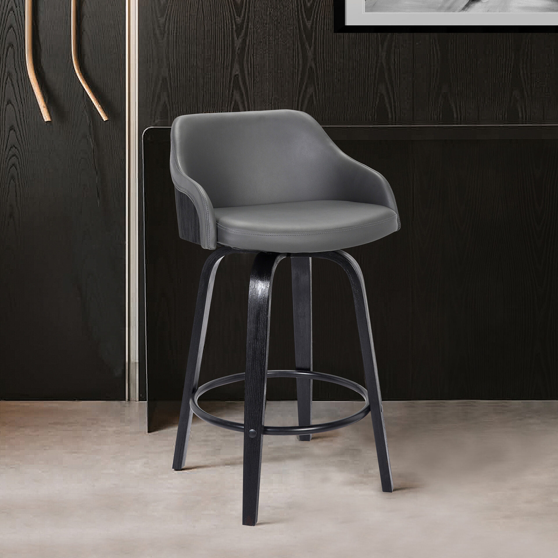 30 Inch Gray and Black Swivel Iron Bar Stool 9 30 Inch Gray and Black Swivel Iron Bar Stool - Image 9