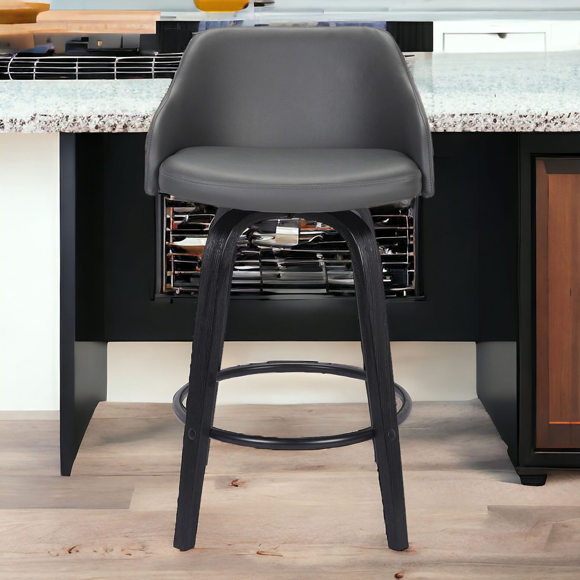 30 Inch Gray and Black Swivel Iron Bar Stool 1 30 Inch Gray and Black Swivel Iron Bar Stool