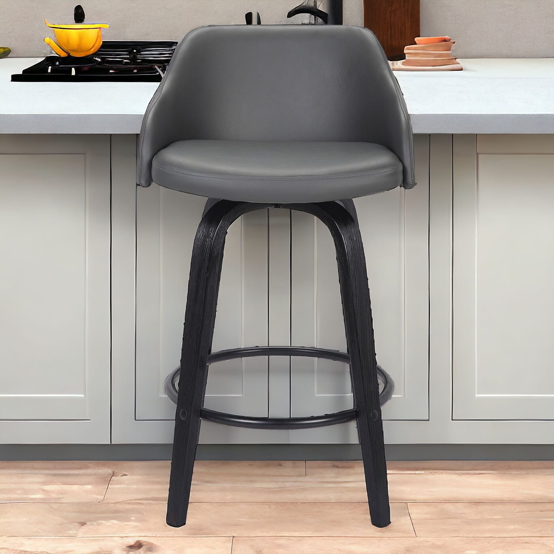 30 Inch Gray and Black Swivel Iron Bar Stool 3 30 Inch Gray and Black Swivel Iron Bar Stool - Image 3