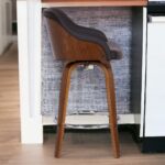 26" Brown Swivel Faux Leather Mid-Century Modern Bar Stool
