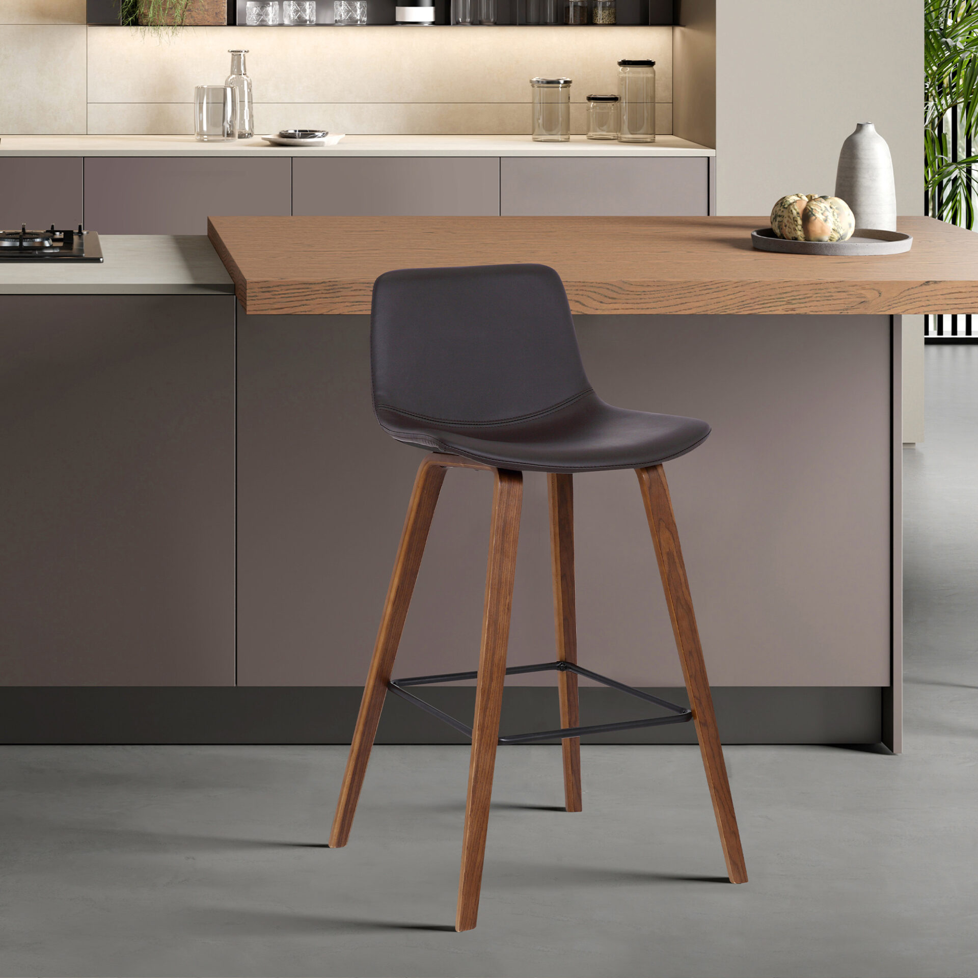 26-Inch Brown Faux Leather Low Back Counter Height Bar Stool 9 26-Inch Brown Faux Leather Low Back Counter Height Bar Stool - Image 9