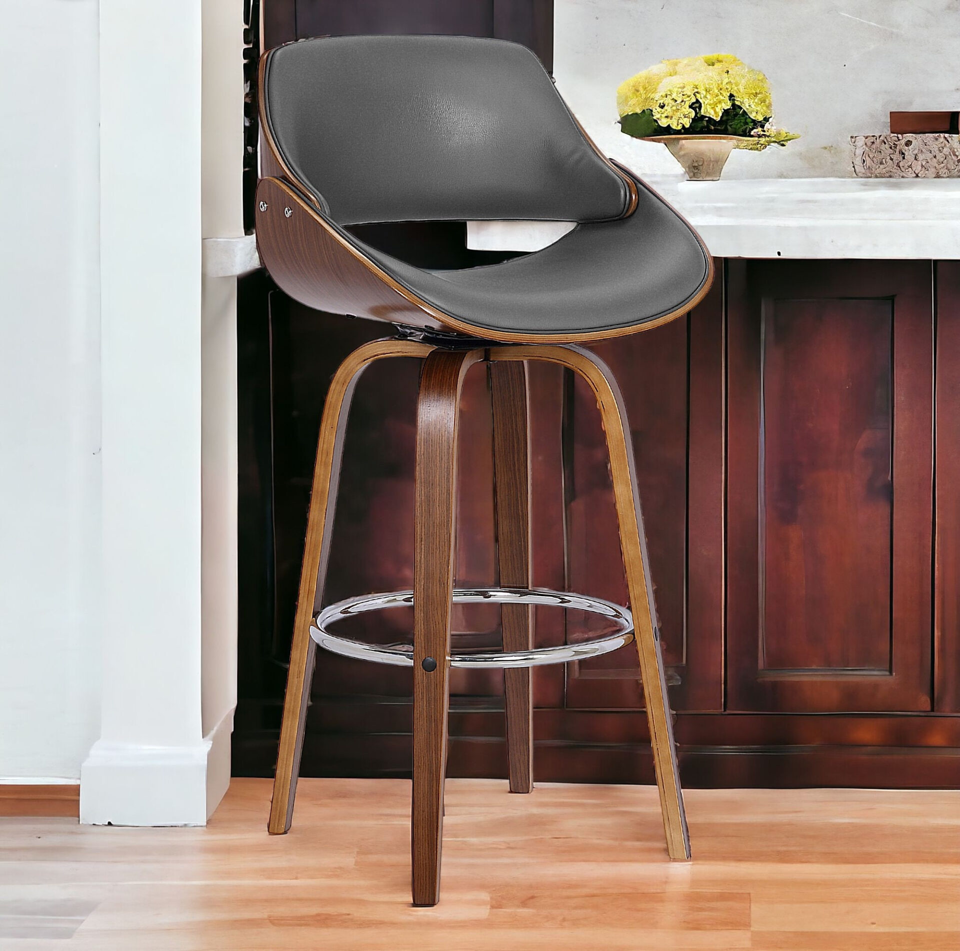 26-Inch Gray and Brown Swivel Low Back Bar Stool 2 26-Inch Gray and Brown Swivel Low Back Bar Stool - Image 2
