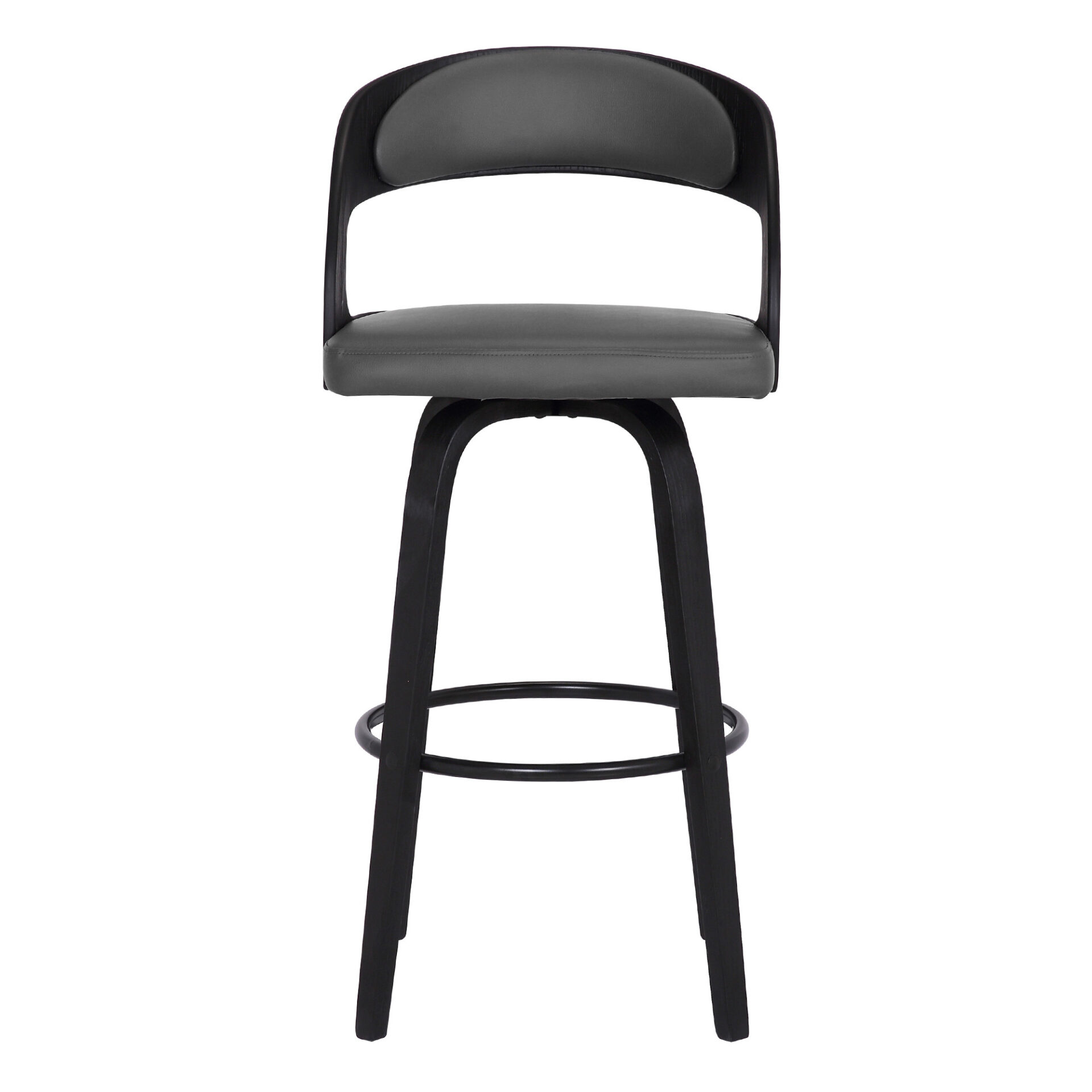 30" Gray Faux Leather and Black Wood Swivel Bar Stool 3 30" Gray Faux Leather and Black Wood Swivel Bar Stool - Image 3