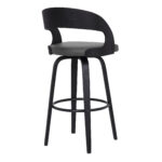 30" Gray Faux Leather and Black Wood Swivel Bar Stool 14 30" Gray Faux Leather and Black Wood Swivel Bar Stool