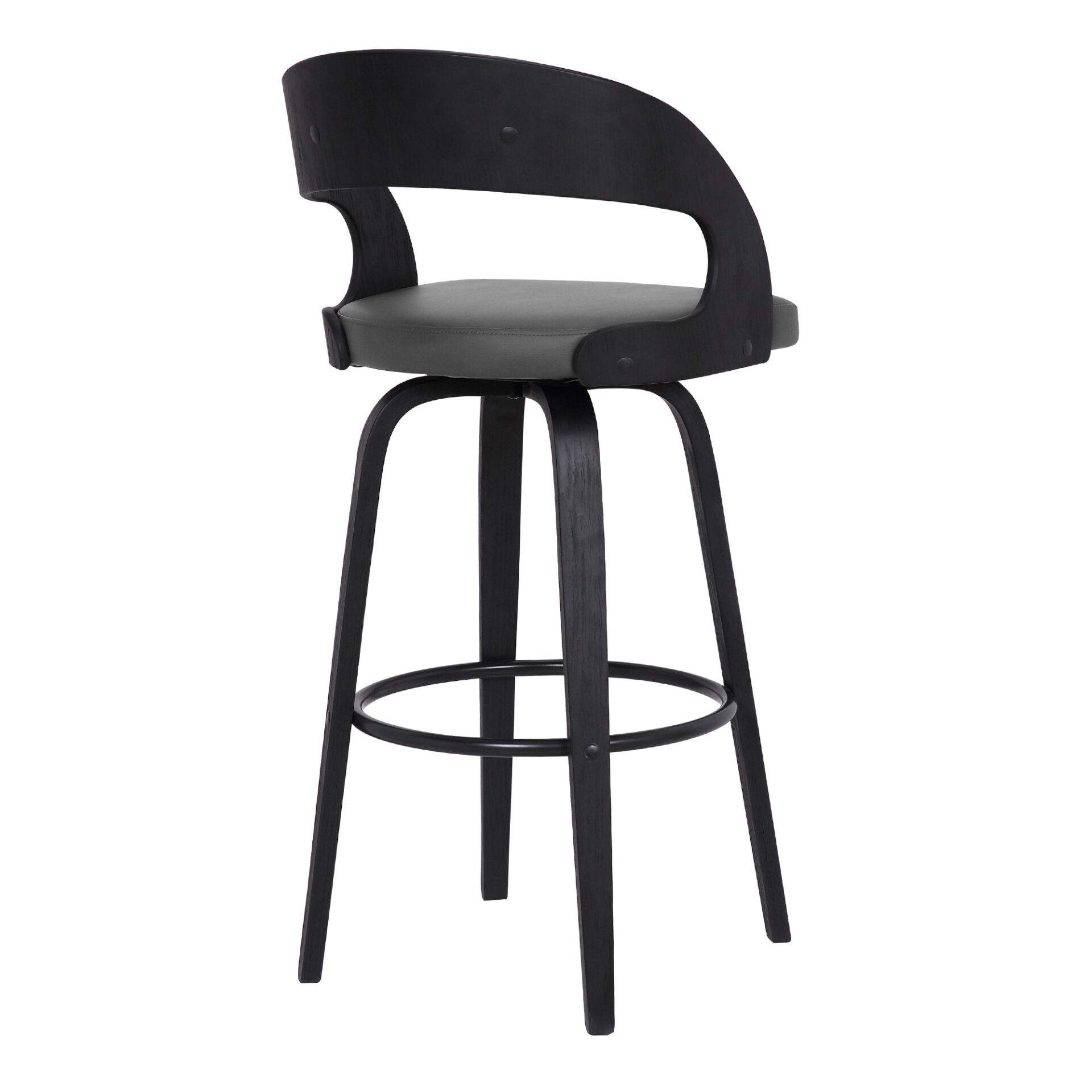 30" Gray Faux Leather and Black Wood Swivel Bar Stool 5 30" Gray Faux Leather and Black Wood Swivel Bar Stool - Image 5