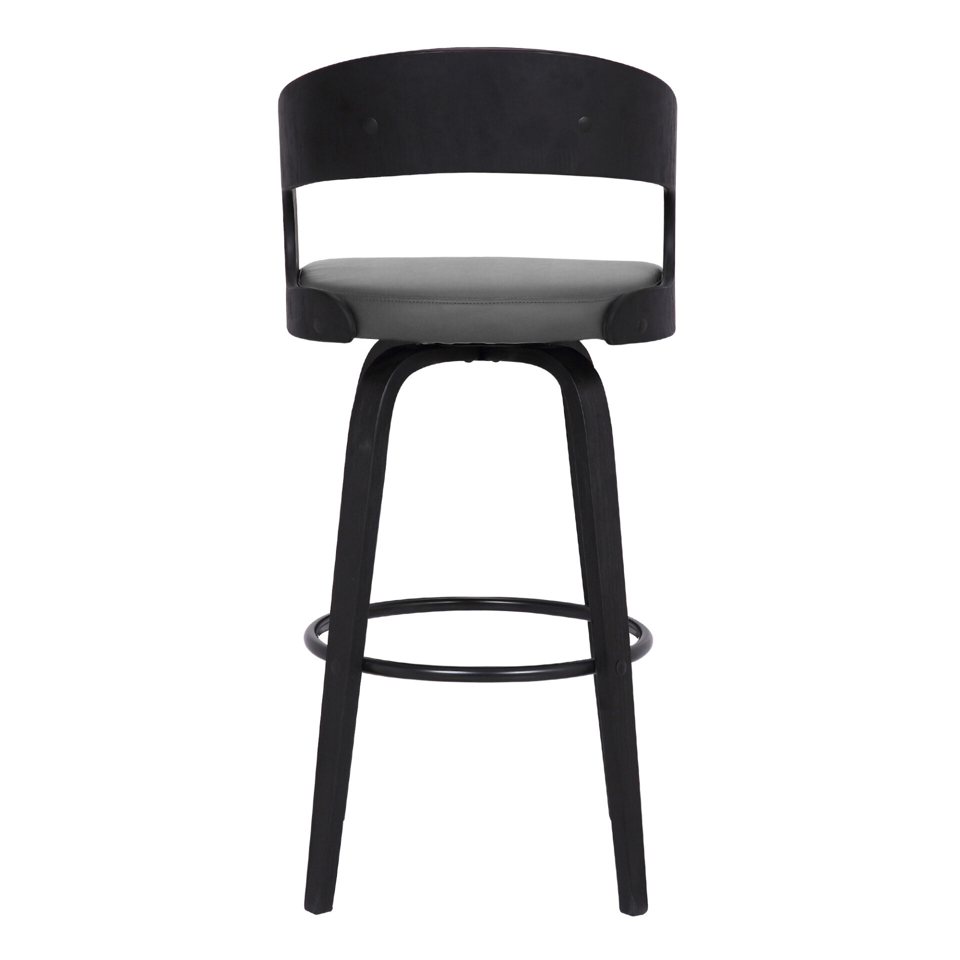 30" Gray Faux Leather and Black Wood Swivel Bar Stool 6 30" Gray Faux Leather and Black Wood Swivel Bar Stool - Image 6