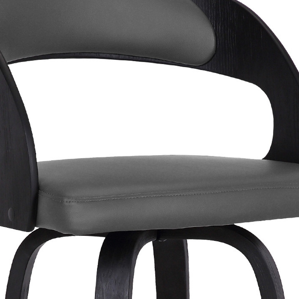 30" Gray Faux Leather and Black Wood Swivel Bar Stool 8 30" Gray Faux Leather and Black Wood Swivel Bar Stool - Image 8