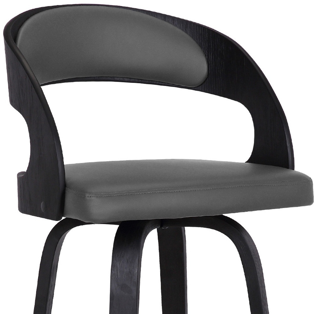 30" Gray Faux Leather and Black Wood Swivel Bar Stool 9 30" Gray Faux Leather and Black Wood Swivel Bar Stool - Image 9