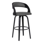 30" Gray Faux Leather and Black Wood Swivel Bar Stool 10 30" Gray Faux Leather and Black Wood Swivel Bar Stool