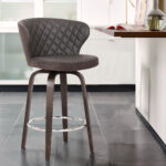40" Brown Faux Leather and Iron Swivel Bar Stool