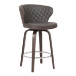 40" Brown Faux Leather and Iron Swivel Bar Stool
