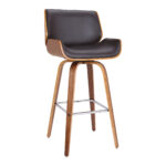 30" Brown Faux Leather Swivel Bar Stool With Walnut Frame 10 30" Brown Faux Leather Swivel Bar Stool With Walnut Frame