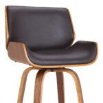 30" Brown Faux Leather Swivel Bar Stool With Walnut Frame 15 30" Brown Faux Leather Swivel Bar Stool With Walnut Frame