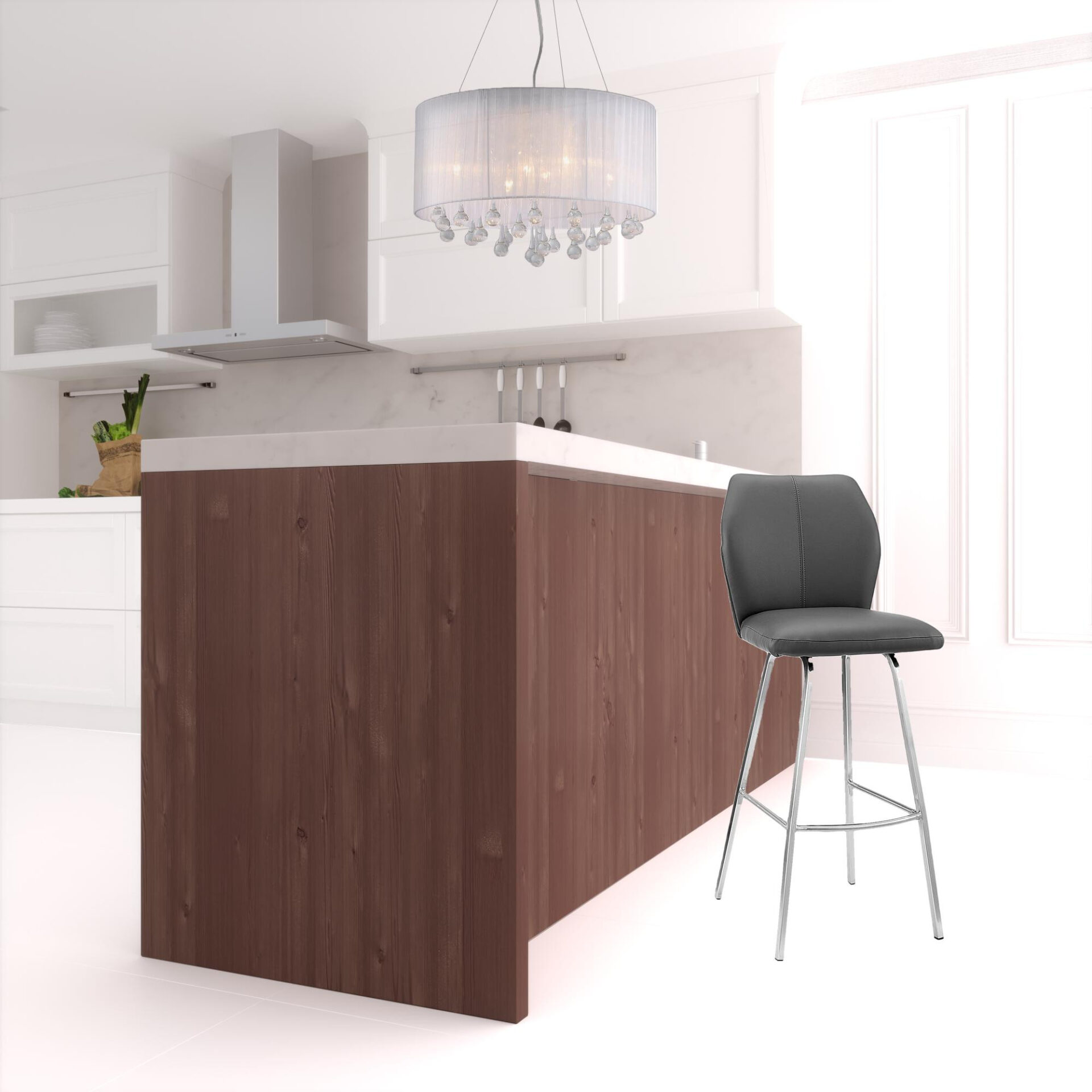 42 Inch Vintage Brown Faux Leather Swivel Bar Stool With Arms 2 42 Inch Vintage Brown Faux Leather Swivel Bar Stool With Arms - Image 2