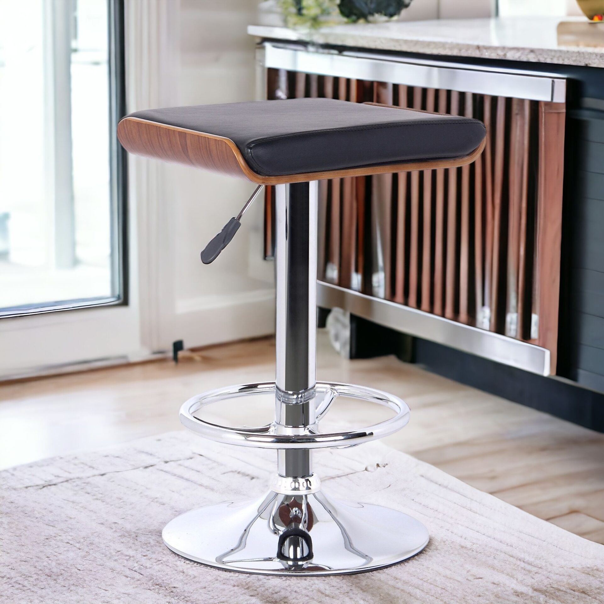 24 Inch Adjustable Modern Black and Silver Swivel Bar Stool 2 24 Inch Adjustable Modern Black and Silver Swivel Bar Stool - Image 2