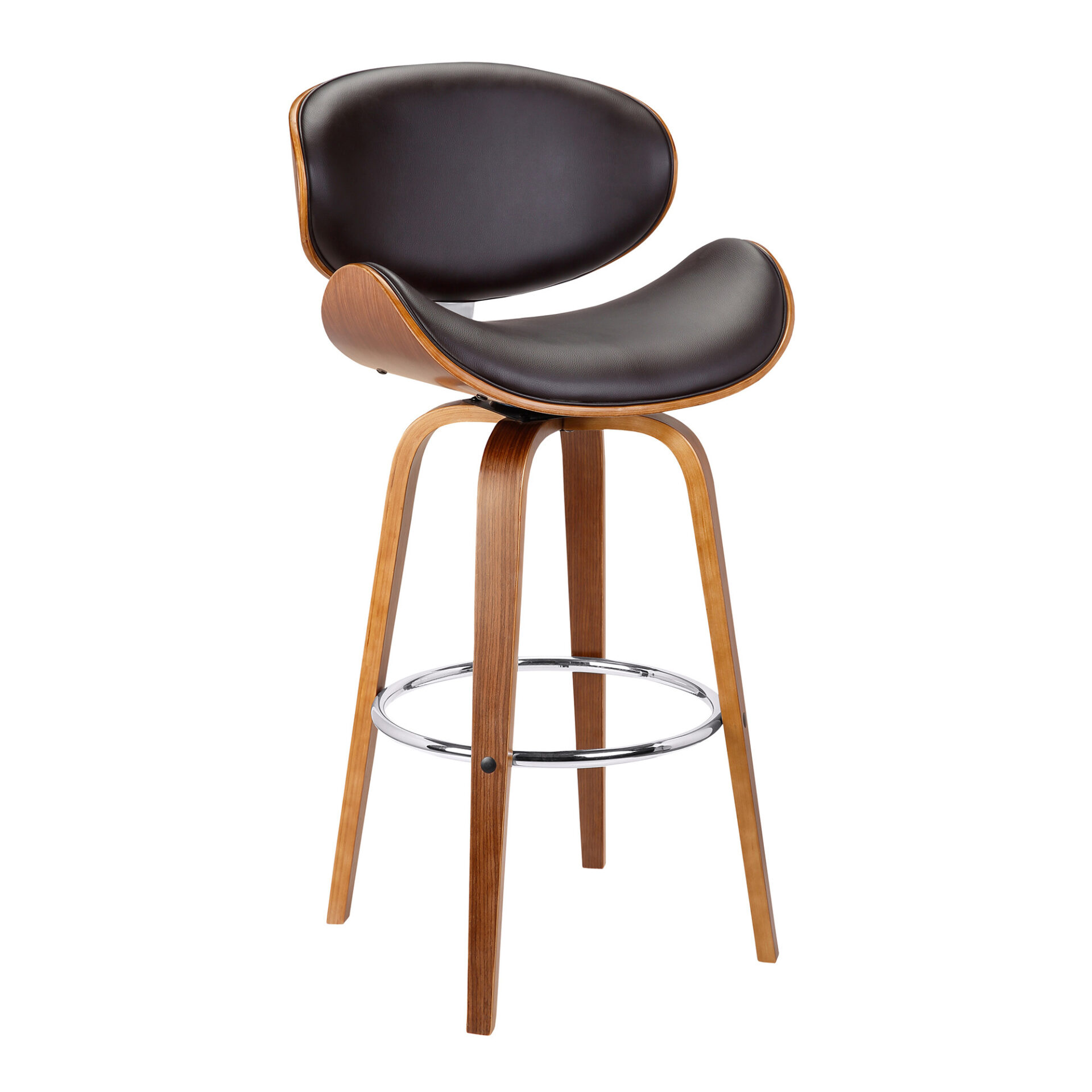 26" Brown Faux Leather Swivel Bar Stool With Footrest 1 26" Brown Faux Leather Swivel Bar Stool With Footrest