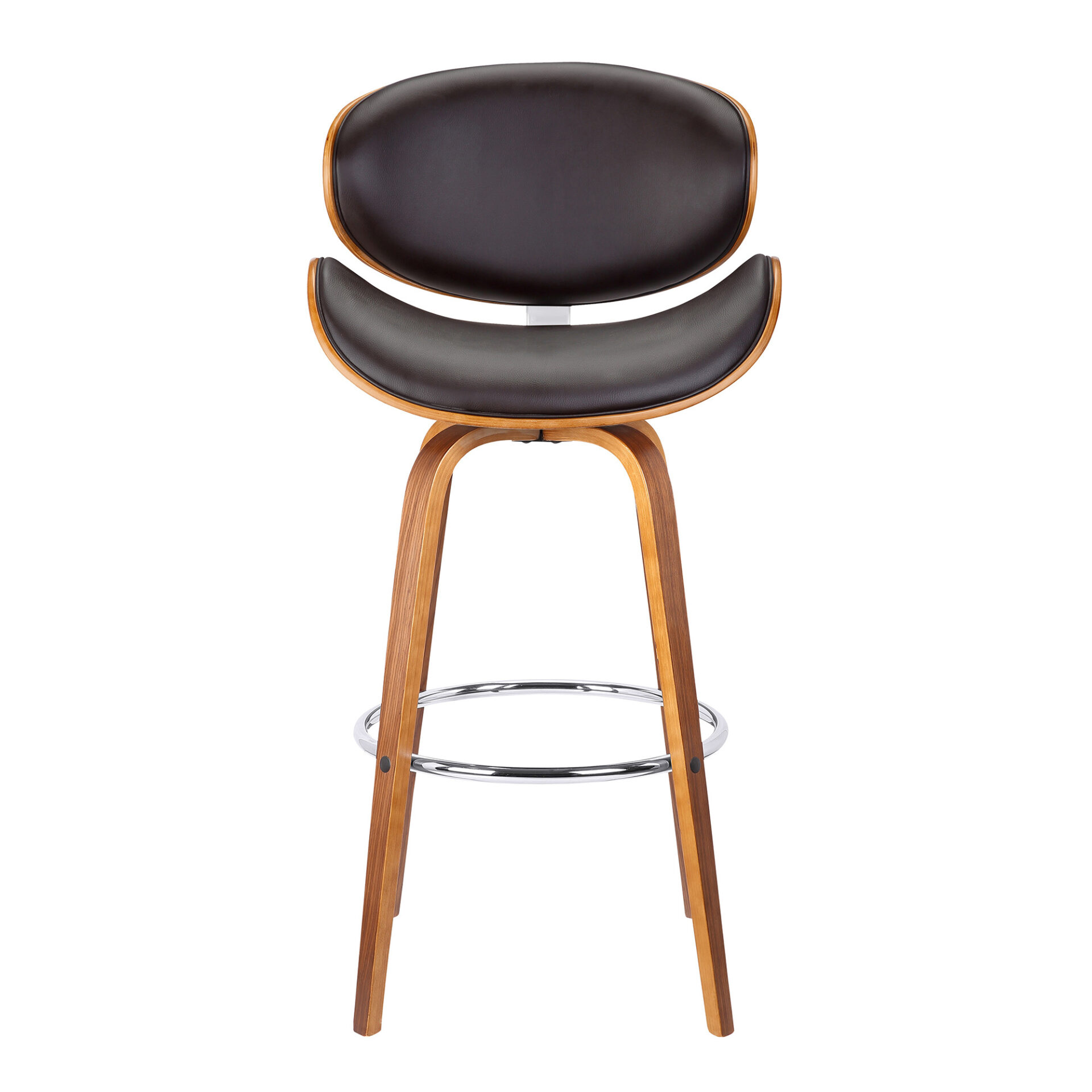 26" Brown Faux Leather Swivel Bar Stool With Footrest 3 26" Brown Faux Leather Swivel Bar Stool With Footrest - Image 3
