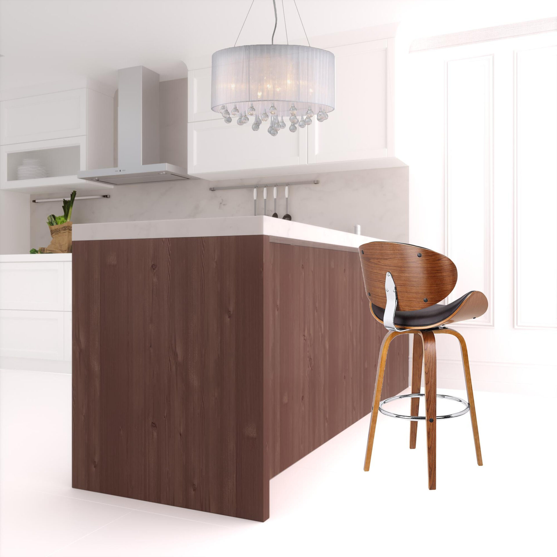 26" Brown Faux Leather Swivel Bar Stool With Footrest 2 26" Brown Faux Leather Swivel Bar Stool With Footrest - Image 2