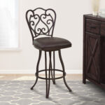 26 Inch Espresso Scroll Back Metal Swivel Bar Stool