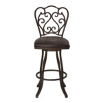 26 Inch Espresso Scroll Back Metal Swivel Bar Stool