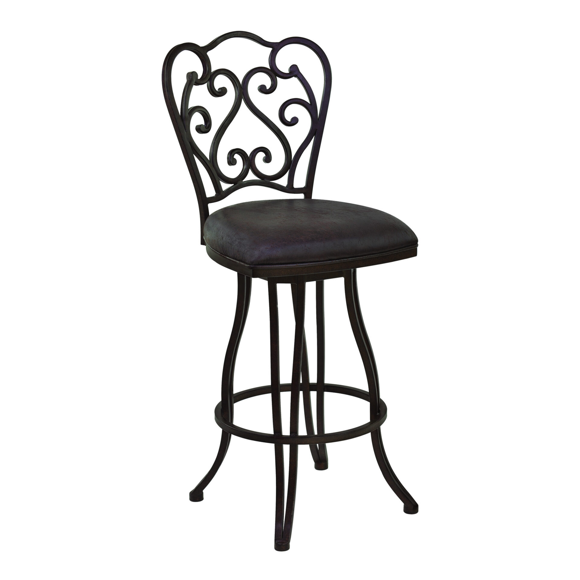 30 Inch Espresso Swivel Bar Stool With Scroll Back Design 1 30 Inch Espresso Swivel Bar Stool With Scroll Back Design