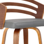 26 Inch Gray Faux Leather Swivel Bar Stool With Walnut Base