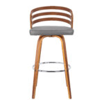 26 Inch Gray Faux Leather Swivel Bar Stool With Walnut Base
