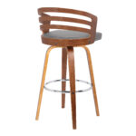 26 Inch Gray Faux Leather Swivel Bar Stool With Walnut Base