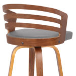 26 Inch Gray Faux Leather Swivel Bar Stool With Walnut Base