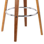 26 Inch Gray Faux Leather Swivel Bar Stool With Walnut Base