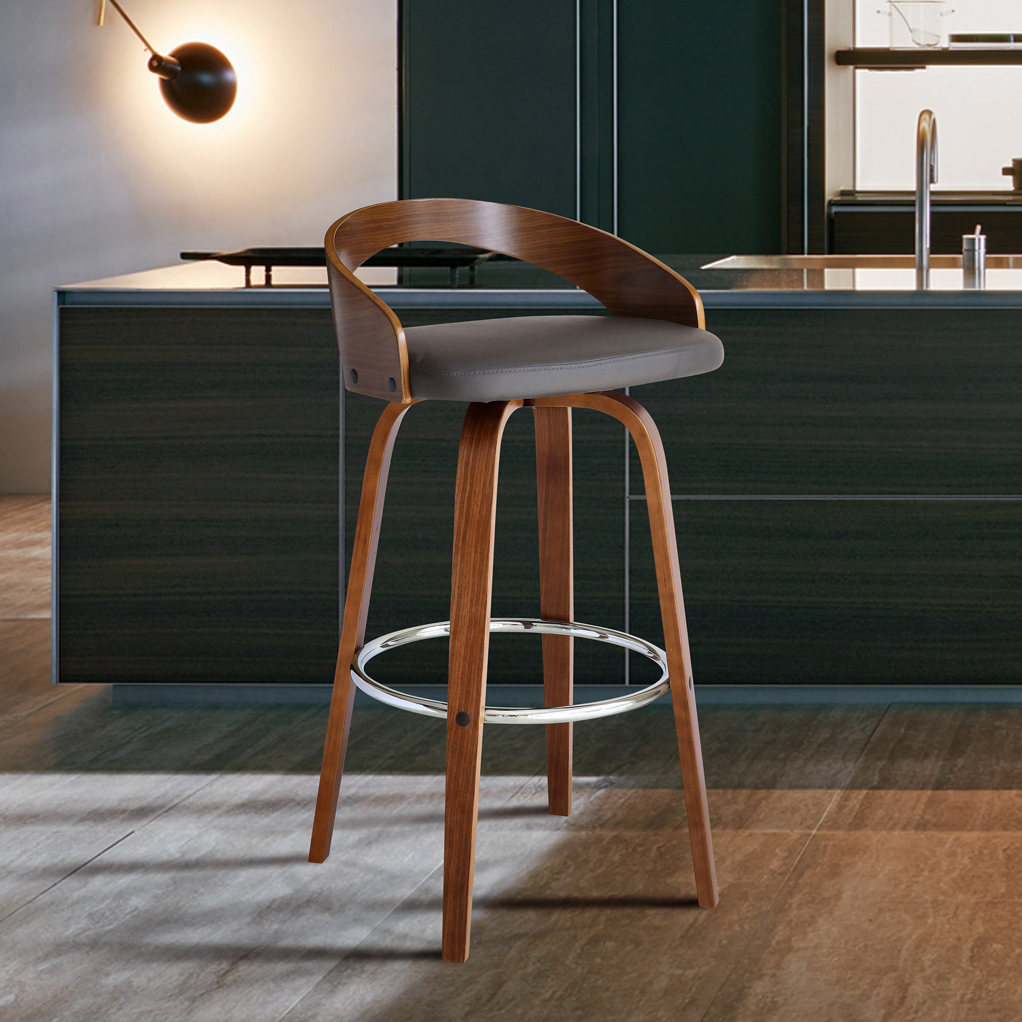 26-Inch Gray and Brown Modern Swivel Counter Height Bar Stool 9 26-Inch Gray and Brown Modern Swivel Counter Height Bar Stool - Image 9