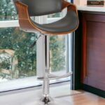 24” Adjustable Modern Grey Faux Leather Bar Stool with Swivel