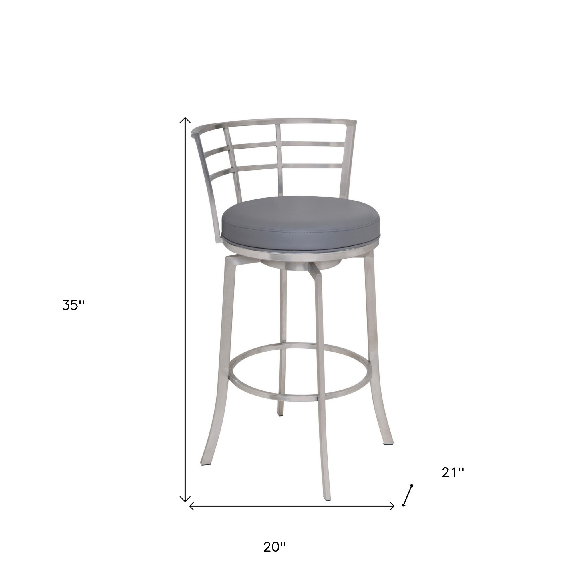 35" Gray Faux Leather Swivel Low Back Counter Height Bar Stool 16 35" Gray Faux Leather Swivel Low Back Counter Height Bar Stool