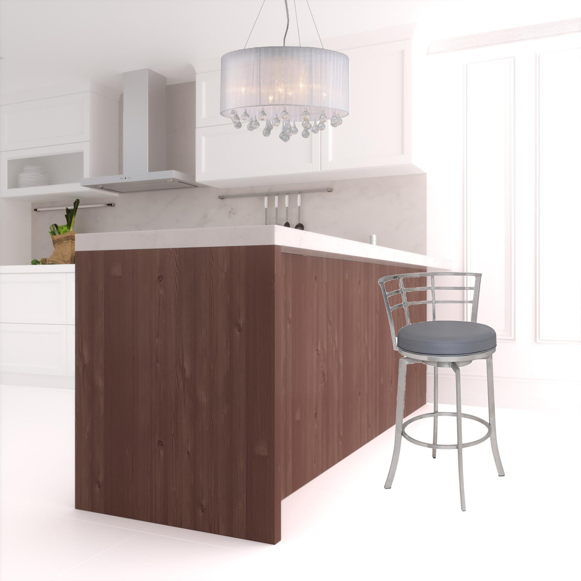 35" Gray Faux Leather Swivel Low Back Counter Height Bar Stool 2 35" Gray Faux Leather Swivel Low Back Counter Height Bar Stool - Image 2