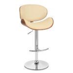 25-Inch Cream and Silver Adjustable Swivel Low Back Bar Stool