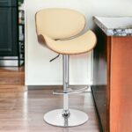 25-Inch Cream and Silver Adjustable Swivel Low Back Bar Stool