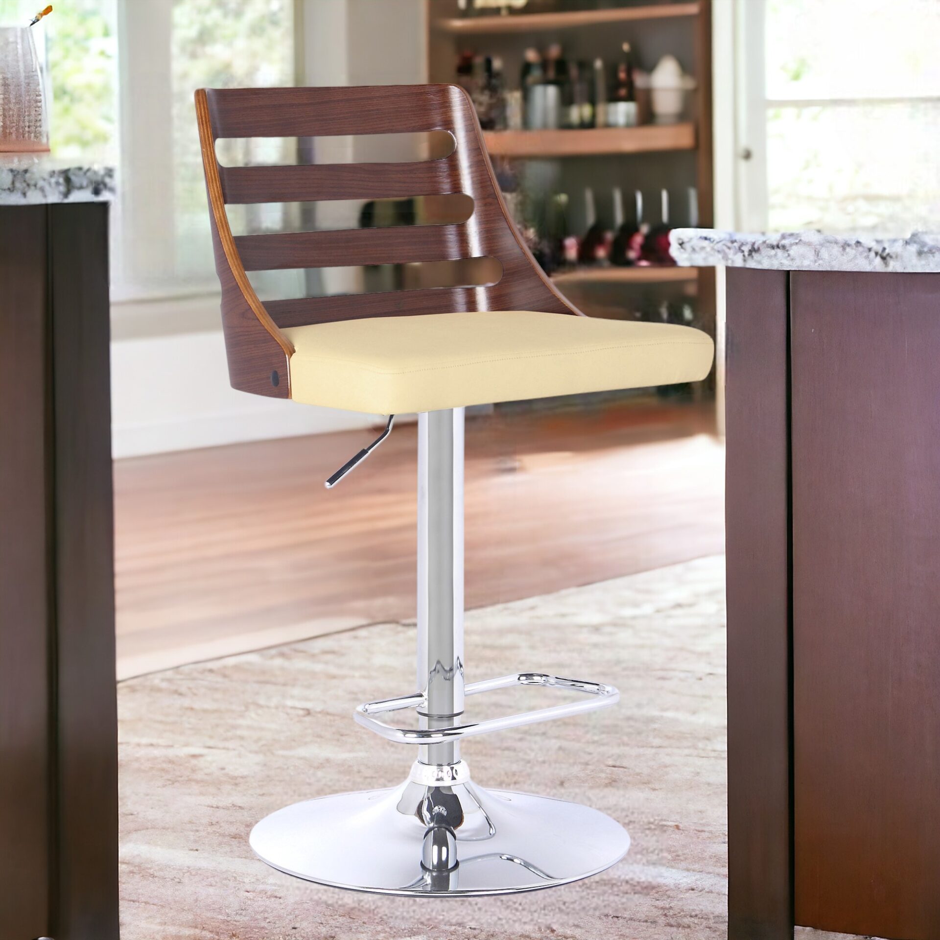 43 Inch Cream Faux Leather Adjustable Height Modern Bar Stool 2 43 Inch Cream Faux Leather Adjustable Height Modern Bar Stool - Image 2